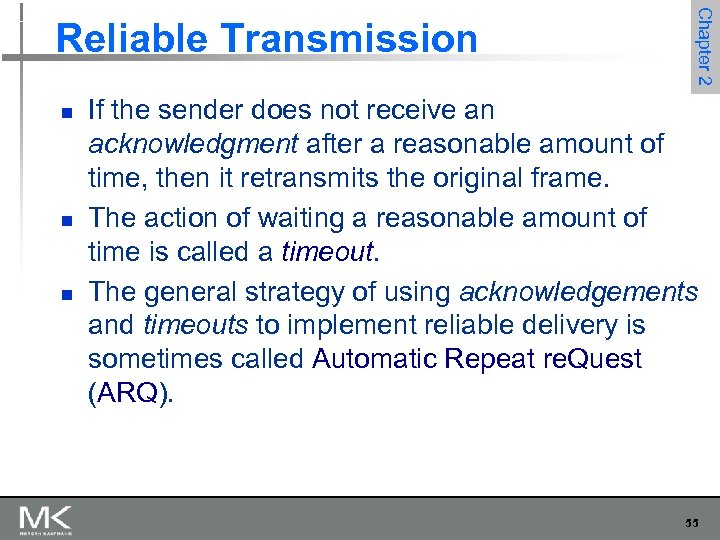 n n n Chapter 2 Reliable Transmission If the sender does not receive an