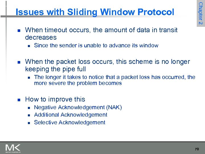 Chapter 2 Issues with Sliding Window Protocol n When timeout occurs, the amount of