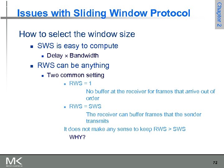 Chapter 2 Issues with Sliding Window Protocol How to select the window size n