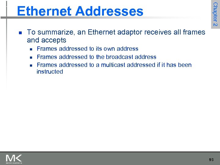 n Chapter 2 Ethernet Addresses To summarize, an Ethernet adaptor receives all frames and