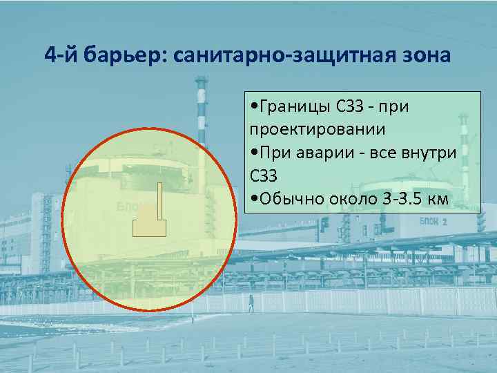 4 -й барьер: санитарно-защитная зона • Границы СЗЗ - при проектировании • При аварии