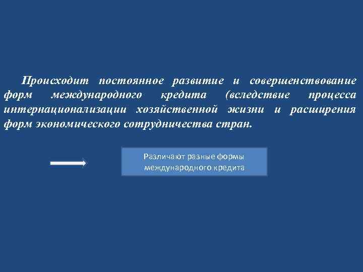Происходит постоянное развитие и совершенствование форм международного кредита (вследствие процесса интернационализации хозяйственной жизни и
