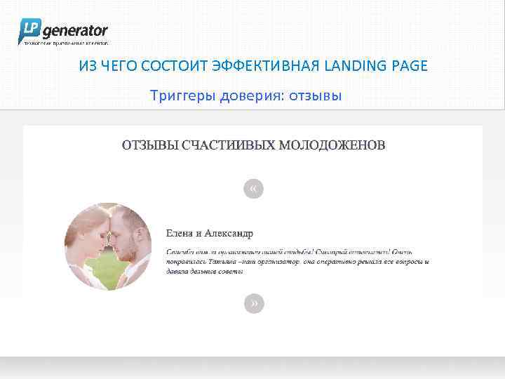 ИЗ ЧЕГО СОСТОИТ ЭФФЕКТИВНАЯ LANDING PAGE Триггеры доверия: отзывы 
