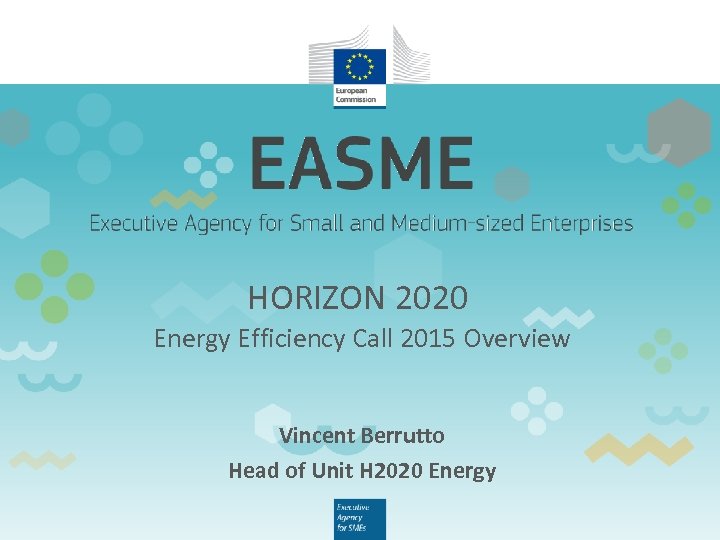 HORIZON 2020 Energy Efficiency Call 2015 Overview Vincent Berrutto Head of Unit H 2020