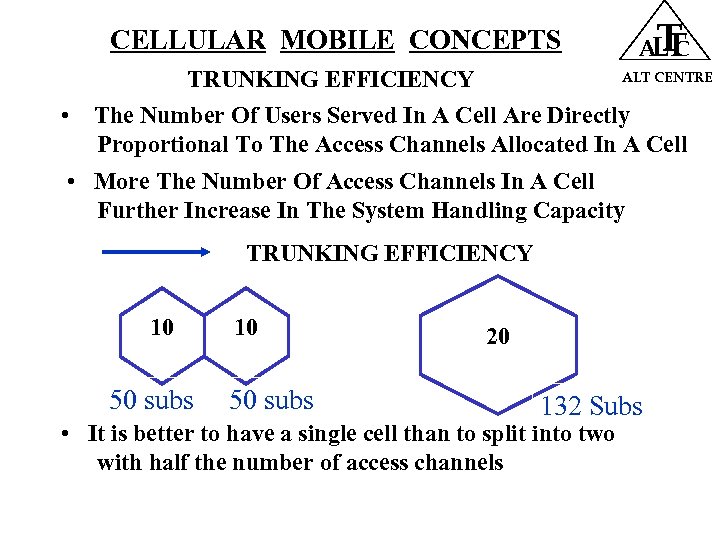 CELLULAR MOBILE CONCEPTS • T ALT CENTRE TRUNKING EFFICIENCY The Number Of Users Served