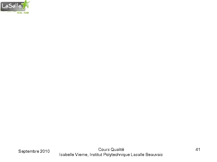 Septembre 2010 Cours Qualité Isabelle Vierne, Institut Polytechnique Lasalle Beauvais 41 