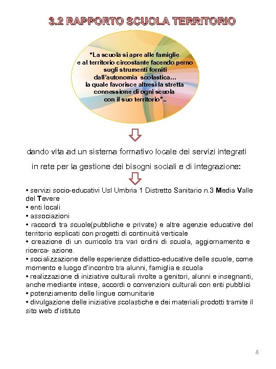 3. 2 RAPPORTO SCUOLA TERRITORIO “La scuola si apre alle famiglie e al territorio