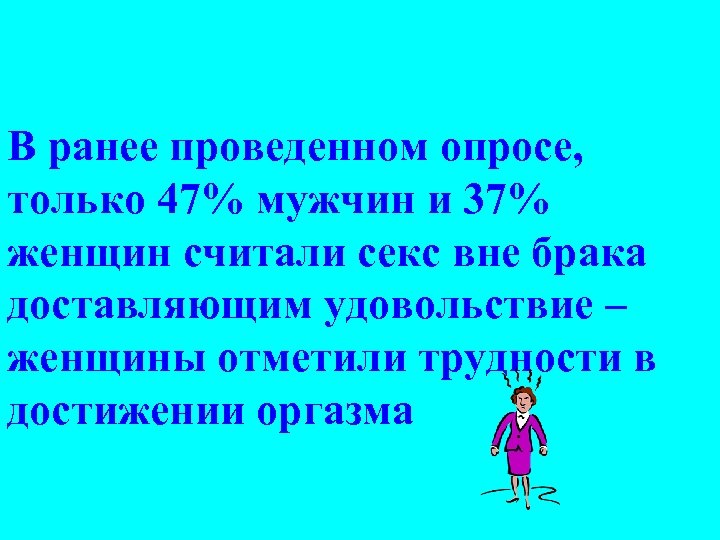 В ранее проведенном опросе, только 47% мужчин и 37% женщин считали секс вне брака