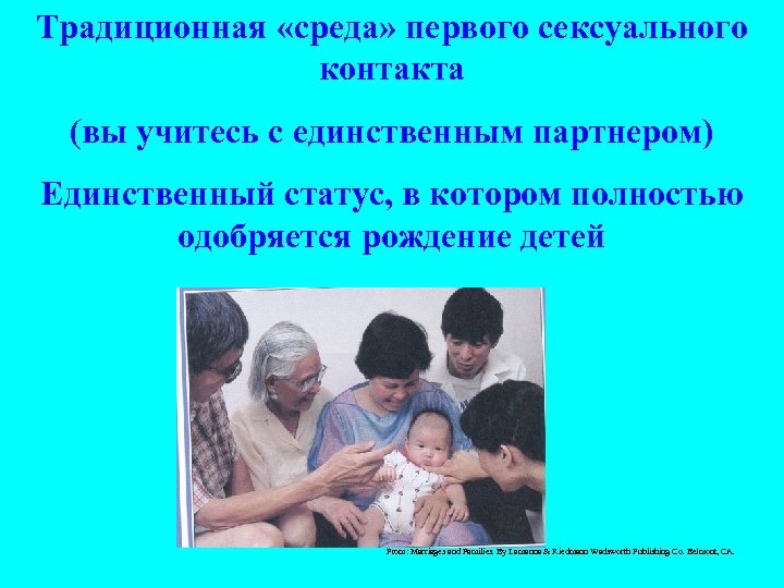 Традиционная «среда» первого сексуального контакта (вы учитесь с единственным партнером) Единственный статус, в котором