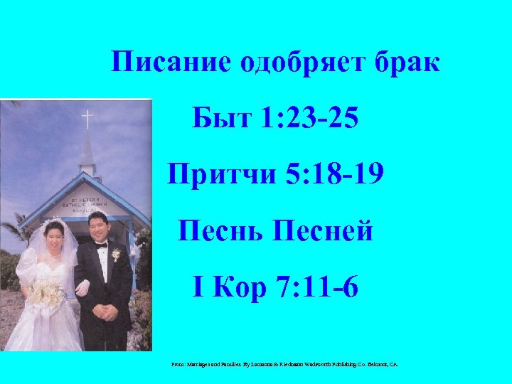 Писание одобряет брак Быт 1: 23 -25 Притчи 5: 18 -19 Песнь Песней I