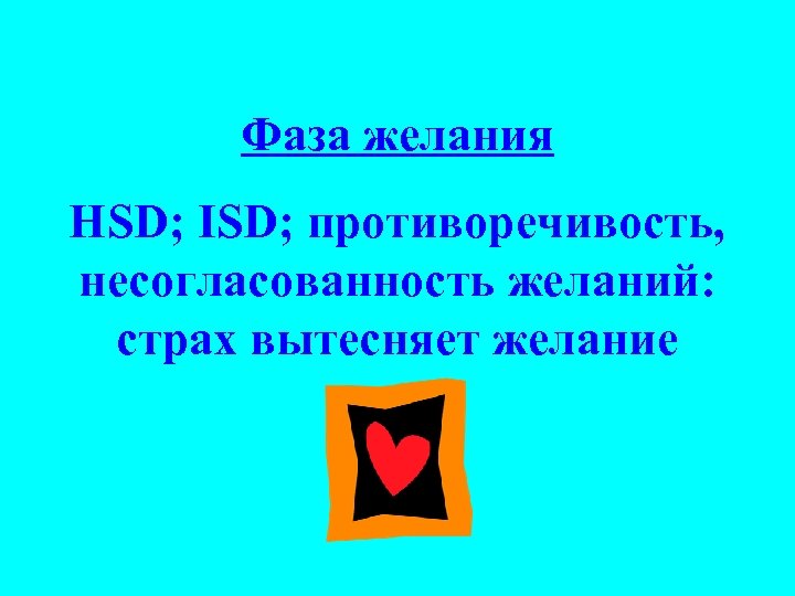 Фаза желания HSD; ISD; противоречивость, несогласованность желаний: страх вытесняет желание 