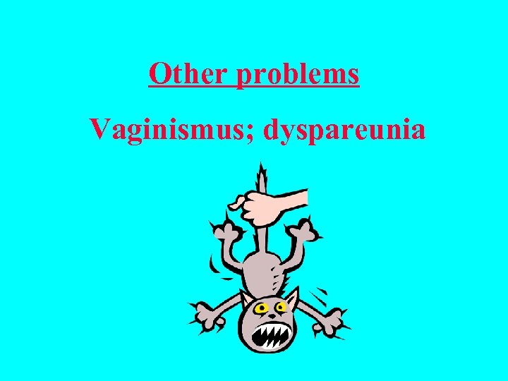 Other problems Vaginismus; dyspareunia 