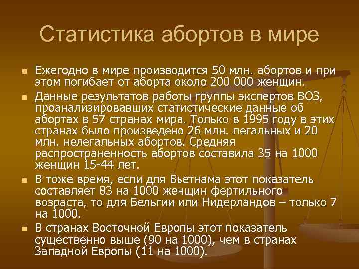 Статистика абортов в мире n n Ежегодно в мире производится 50 млн. абортов и