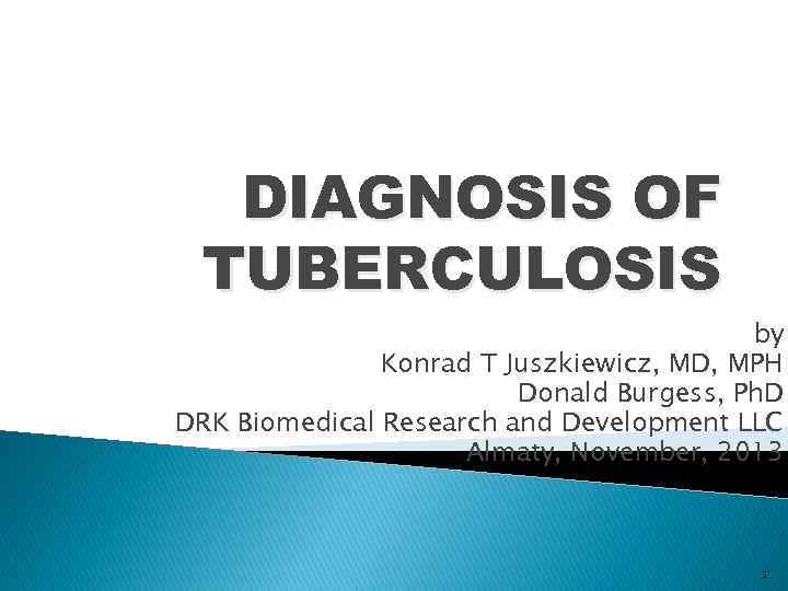 DIAGNOSIS OF TUBERCULOSIS by Konrad T Juszkiewicz, MD, MPH Donald Burgess, Ph. D DRK