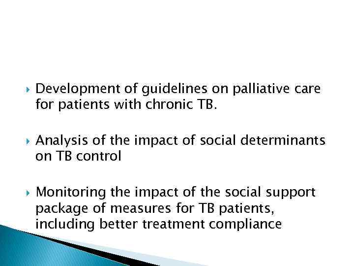  Development of guidelines on palliative care for patients with chronic TB. Analysis of