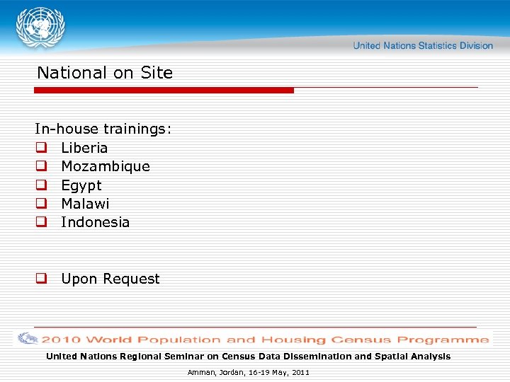 National on Site In-house trainings: q Liberia q Mozambique q Egypt q Malawi q