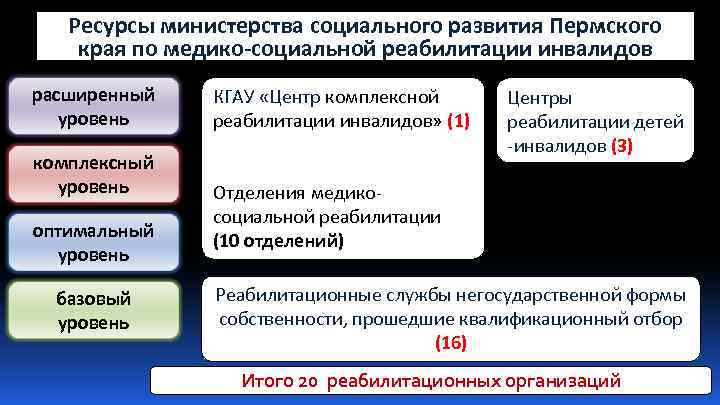 Ресурсы министерства социального развития Пермского края по медико-социальной реабилитации инвалидов расширенный уровень комплексный уровень
