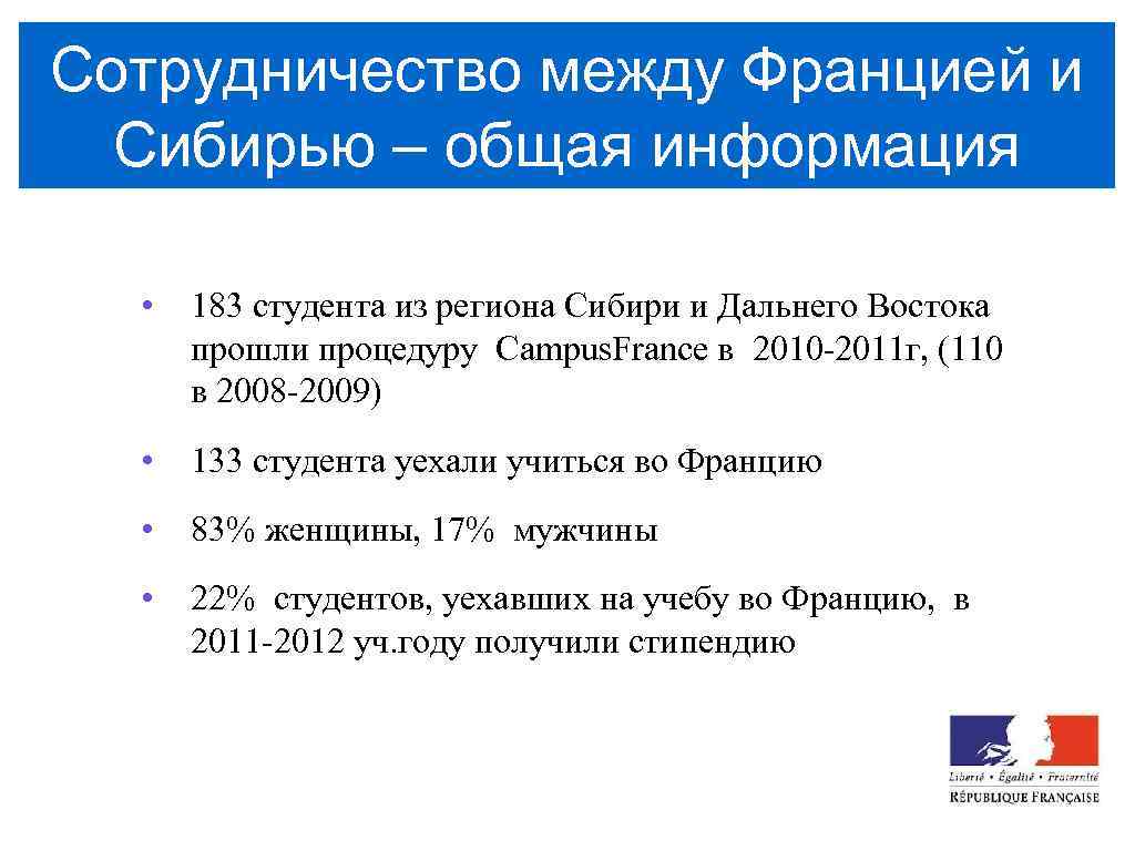 Сотрудничество между Францией и Сибирью – общая информация • 183 студента из региона Сибири