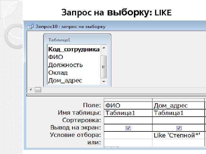 Запрос на выборку: LIKE 