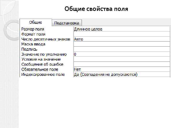 Общие свойства поля 