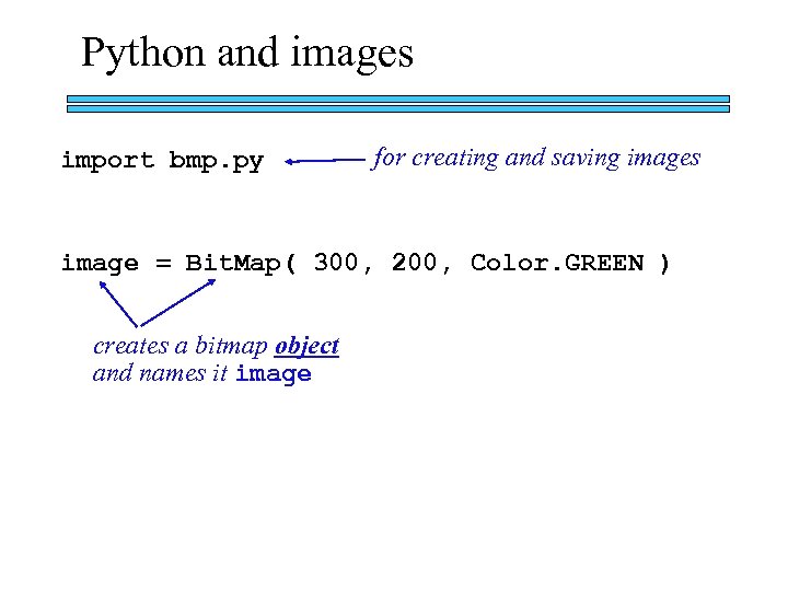 Python and images import bmp. py for creating and saving images image = Bit.