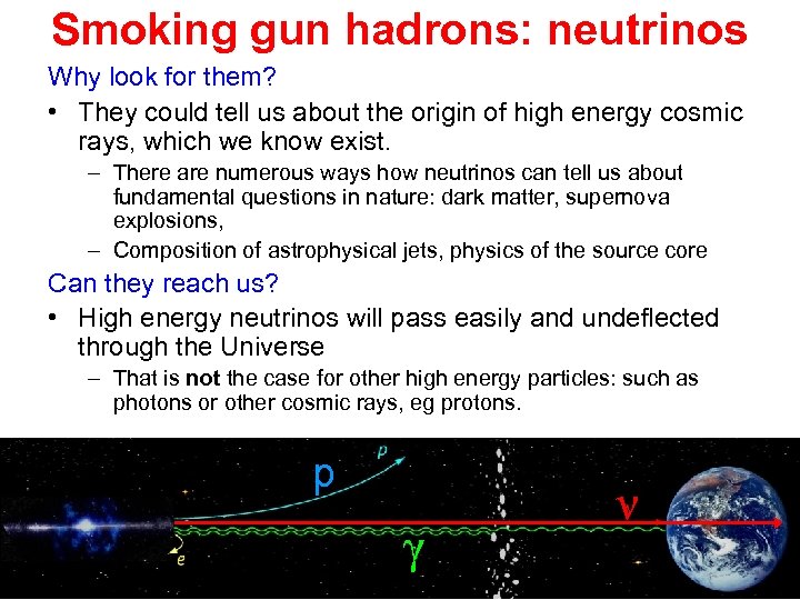 Smoking gun hadrons: neutrinos Why look for them? • They could tell us about