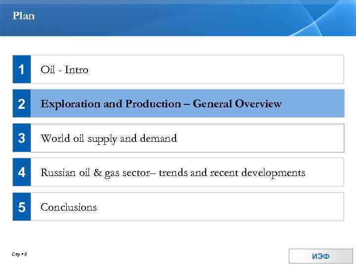 Plan 1 Oil - Intro 2 Exploration and Production – General Overview 3 World