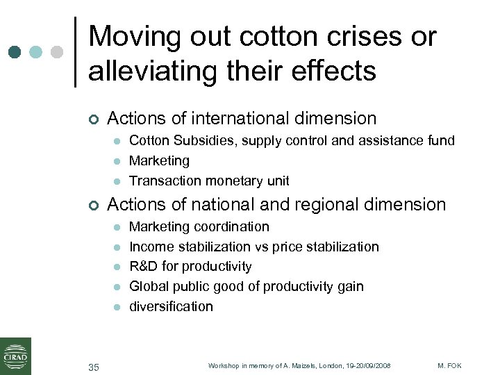 Moving out cotton crises or alleviating their effects ¢ Actions of international dimension l