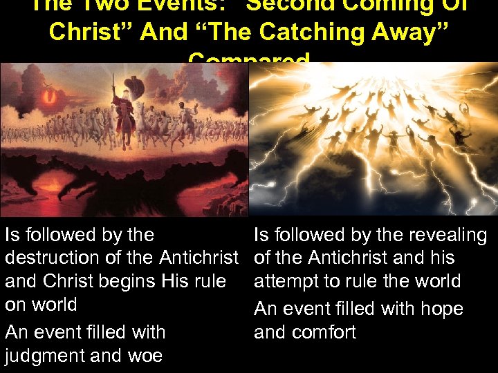 The Two Events: “Second Coming Of Christ” And “The Catching Away” Compared Is followed