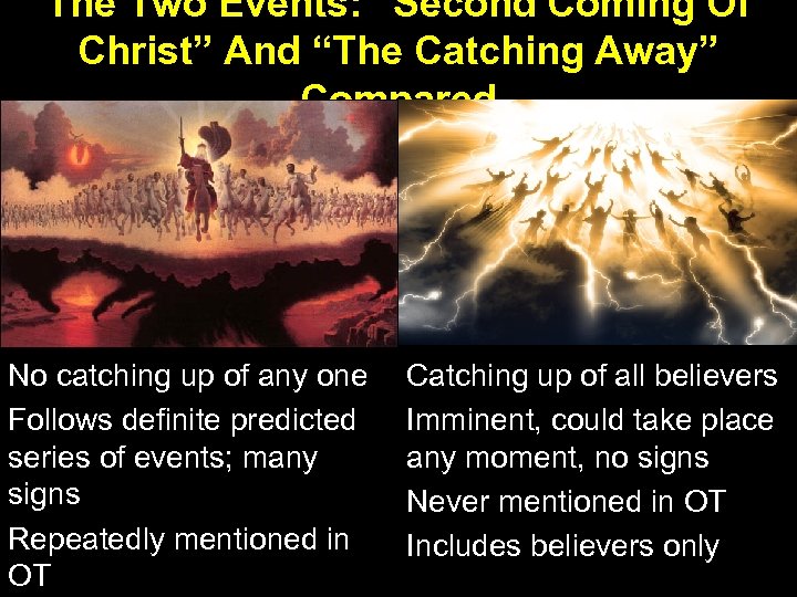 The Two Events: “Second Coming Of Christ” And “The Catching Away” Compared No catching