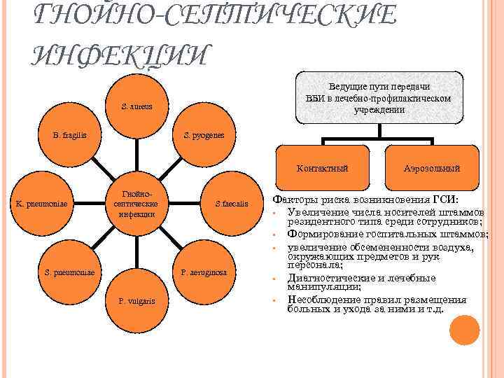 ГНОЙНО-СЕПТИЧЕСКИЕ ИНФЕКЦИИ Ведущие пути передачи ВБИ в лечебно профилактическом учреждении S. aureus B. fragilis