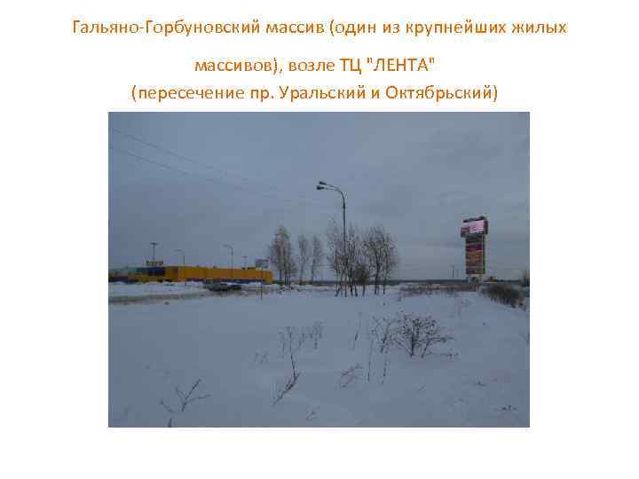 Гальяно-Горбуновский массив (один из крупнейших жилых массивов), возле ТЦ 