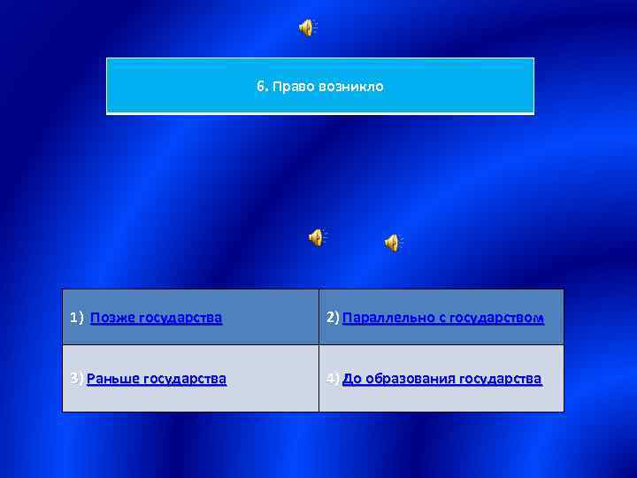 6. Право возникло 1) Позже государства 2) Параллельно с государством 3) Раньше государства 4)