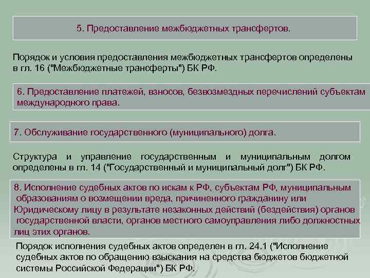 Условия предоставления трансфертов