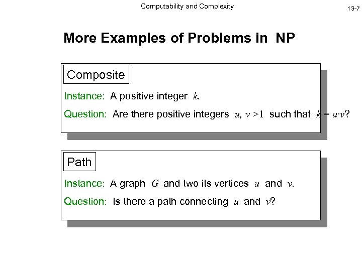 Computability and Complexity 13 -7 More Examples of Problems in NP Composite Instance: A