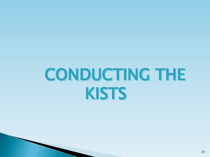 CONDUCTING THE KISTS 23 