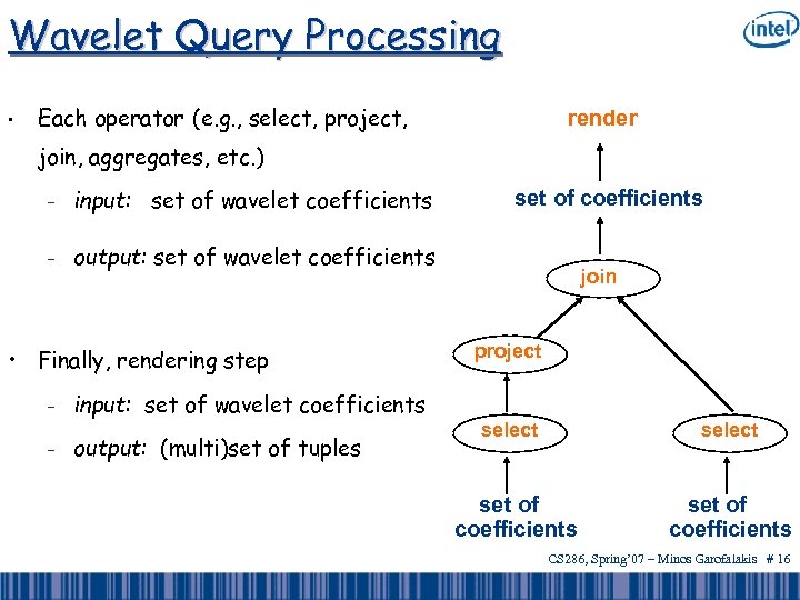 Wavelet Query Processing • Each operator (e. g. , select, project, render join, aggregates,