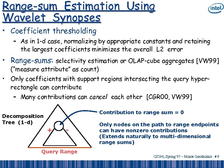 Range-sum Estimation Using Wavelet Synopses • Coefficient thresholding – As in 1 -d case,