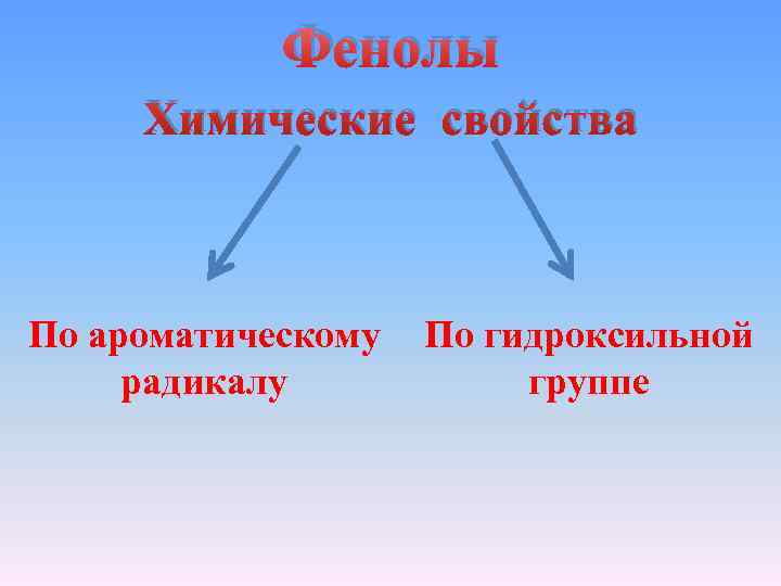 Фенолы Химические свойства По ароматическому По гидроксильной радикалу группе 
