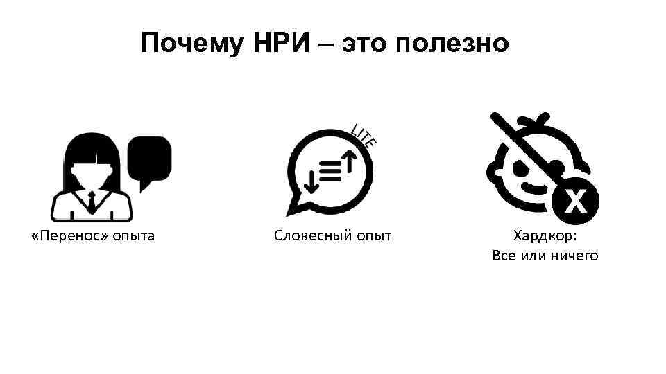Почему НРИ – это полезно «Перенос» опыта Словесный опыт Хардкор: Все или ничего 