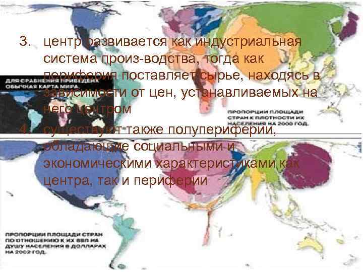 3. центр развивается как индустриальная система произ водства, тогда как периферия поставляет сырье, находясь