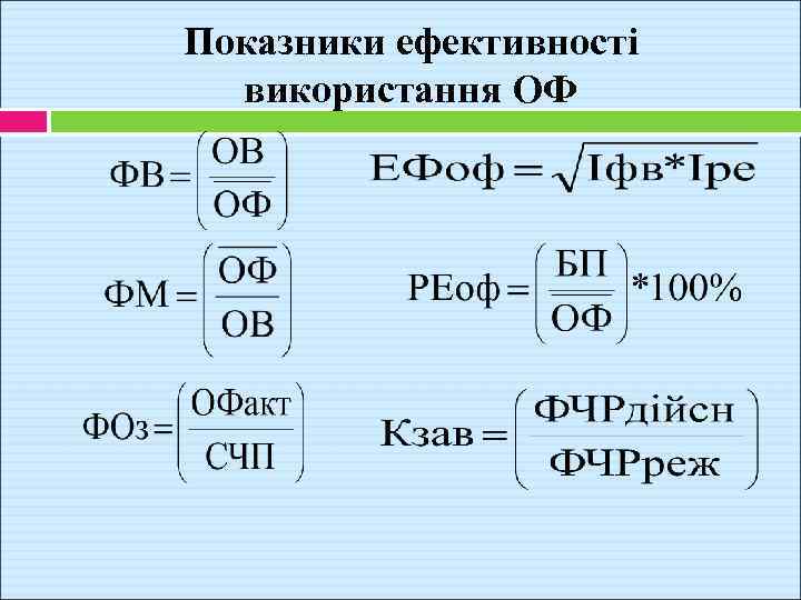 Показники ефективності використання ОФ 