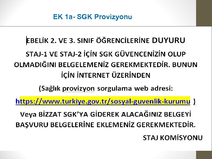 EK 1 a- SGK Provizyonu 