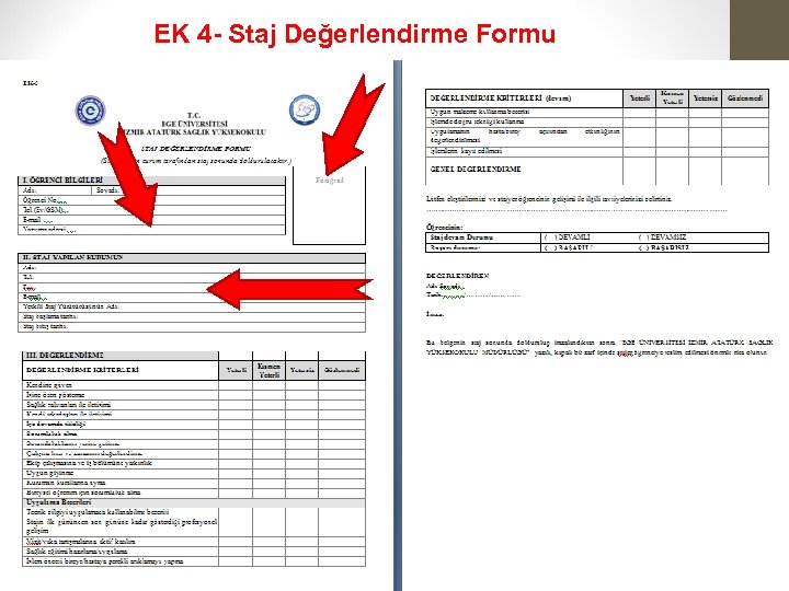 EK 4 - Staj Değerlendirme Formu 