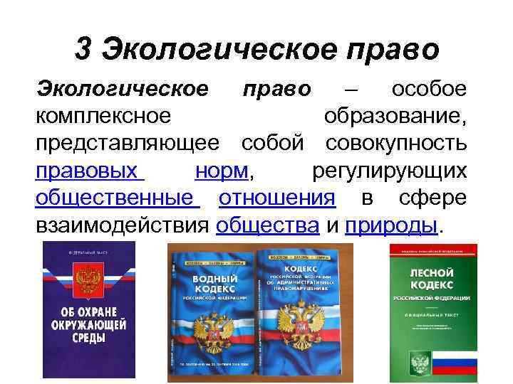 3 Экологическое право – особое комплексное образование, представляющее собой совокупность правовых норм, регулирующих общественные