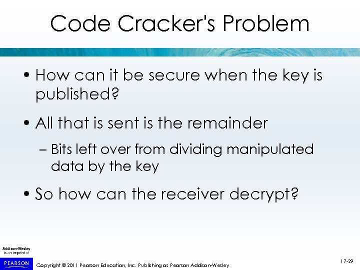 Code Cracker's Problem • How can it be secure when the key is published?