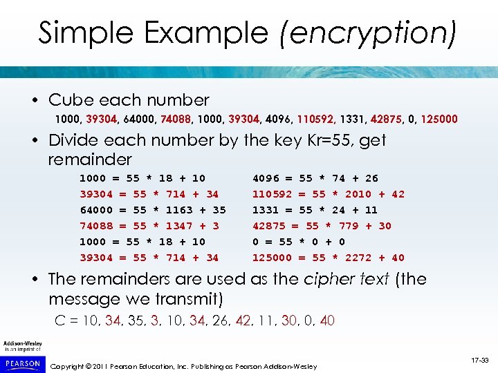 Simple Example (encryption) • Cube each number 1000, 39304, 64000, 74088, 1000, 39304, 4096,