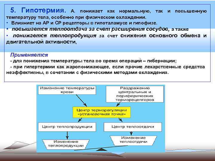 5. Гипотермия. А. понижает как нормальную, так и повышенную температуру тела, особенно при физическом