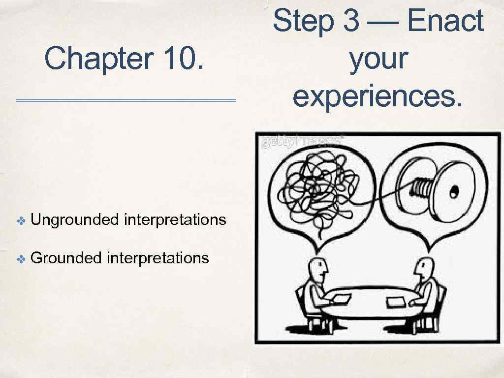 Chapter 10. ✤ Ungrounded ✤ Grounded interpretations Step 3 — Enact your experiences. 