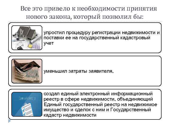  Все это привело к необходимости принятия нового закона, который позволил бы: упростил процедуру